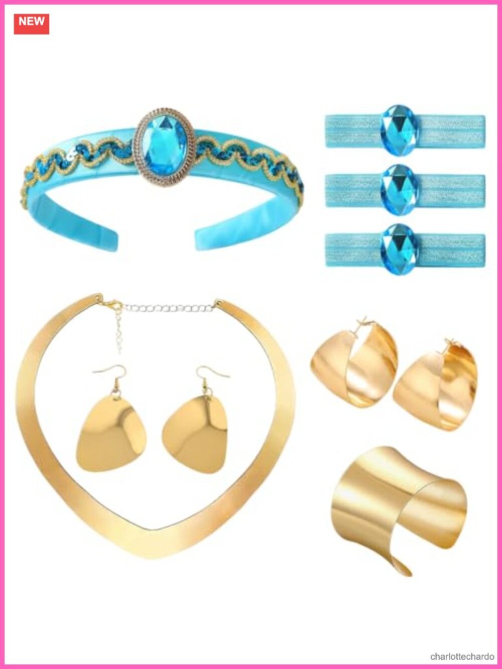 Arabian Princess Costume Jewelry Set Polished Alloy Faux Gemstones 8 Pc